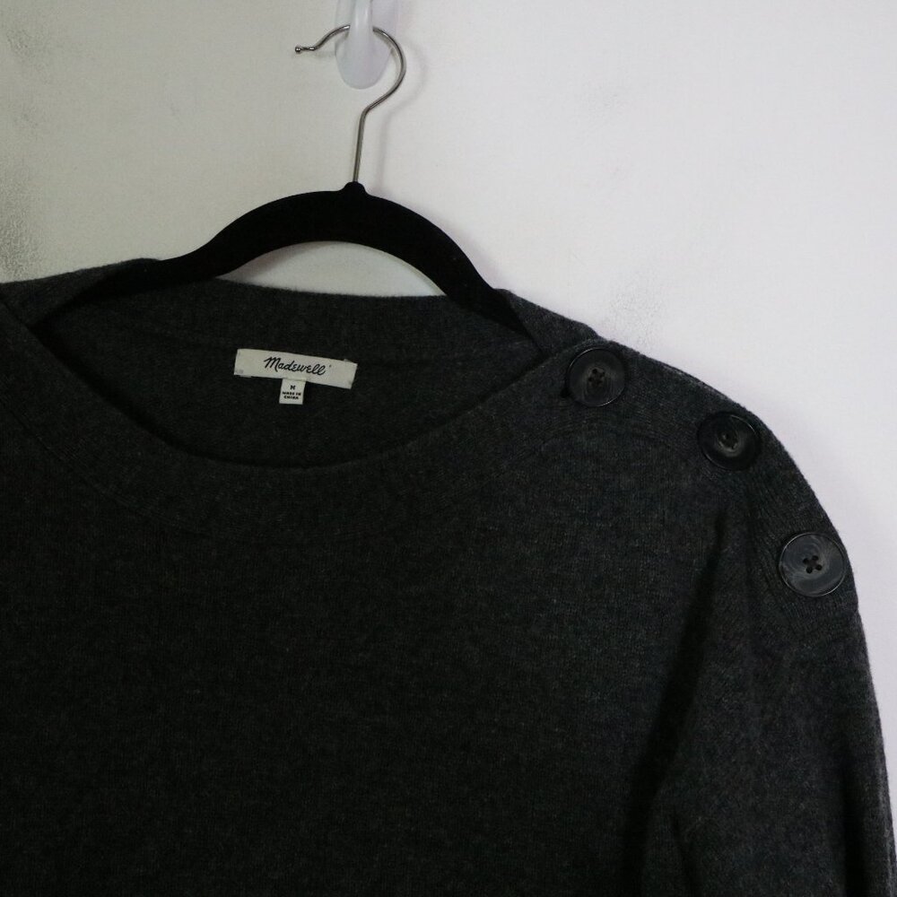 Madewell Merino Wool Boatneck Sweater Dress M Button Shoulder Neutral Minimalist - Picture 5 of 8